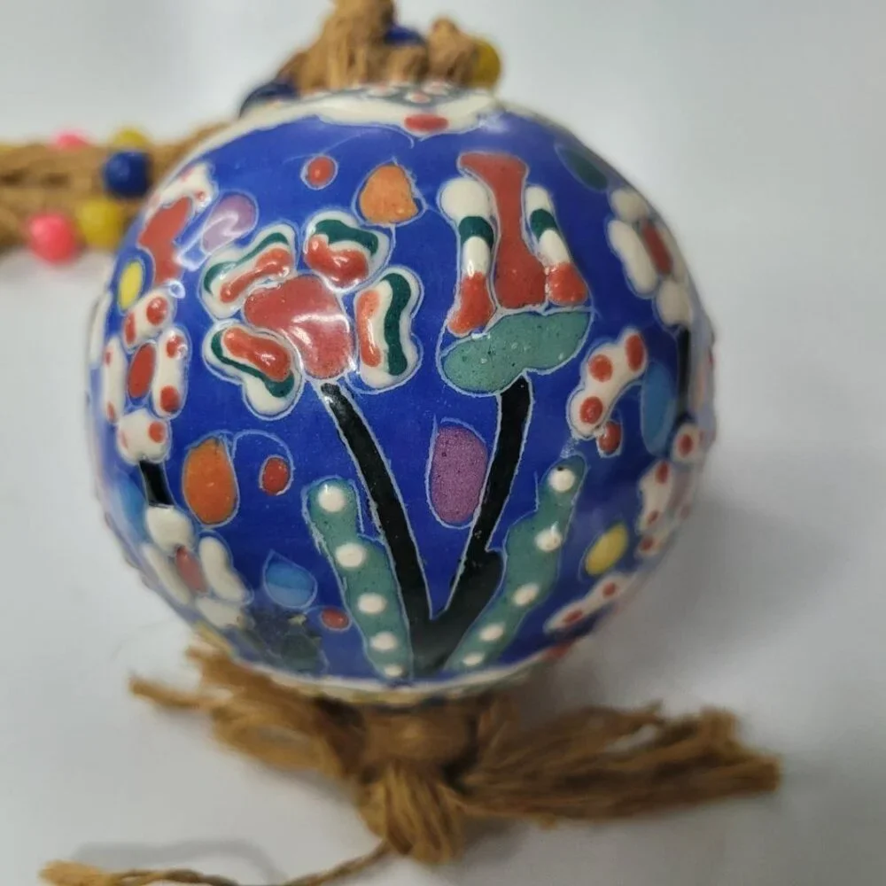 Macrame Twine Ceramic Ornament‎ Large Ball Beaded Christmas Spring Hanging Decor